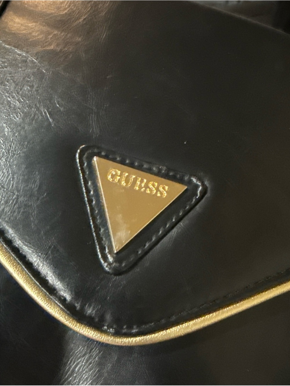 GUESS Black Belt Bag with Gold Triangle Logo